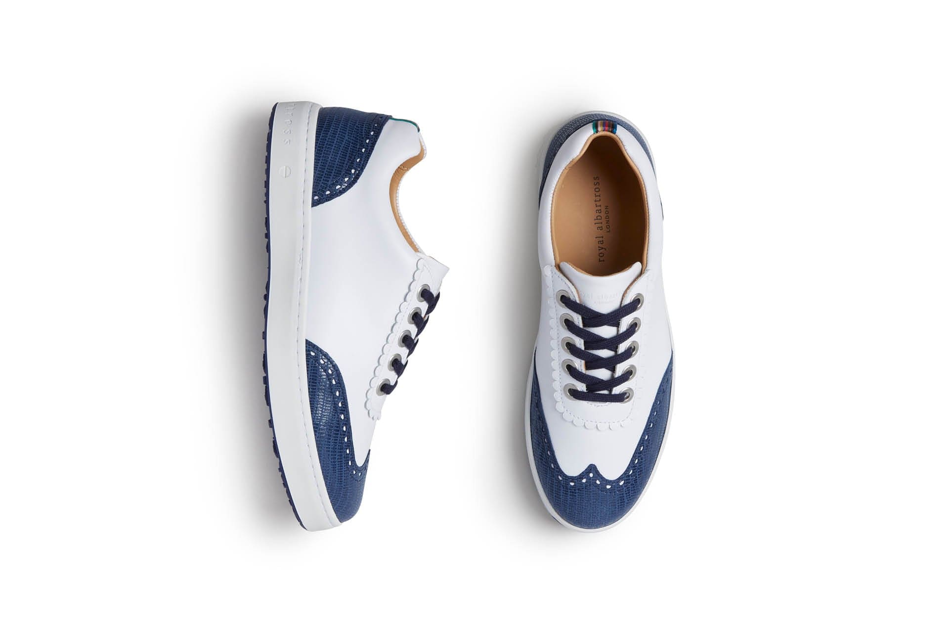 Primrose White/Navy | Women's Spikeless Golf Shoe | Royal Albartross Primrose White/Navy