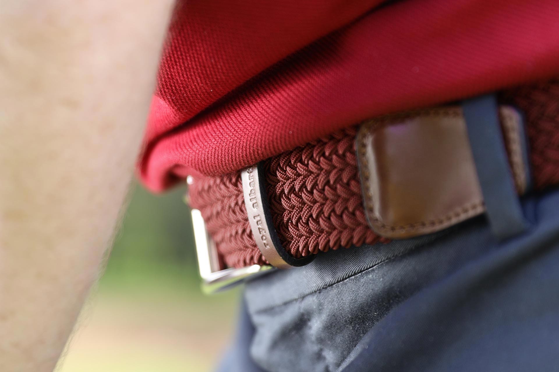 Men's Woven Golf Belt | Easy Fit & Stylish - Red | Royal Albartross Balzo Claret