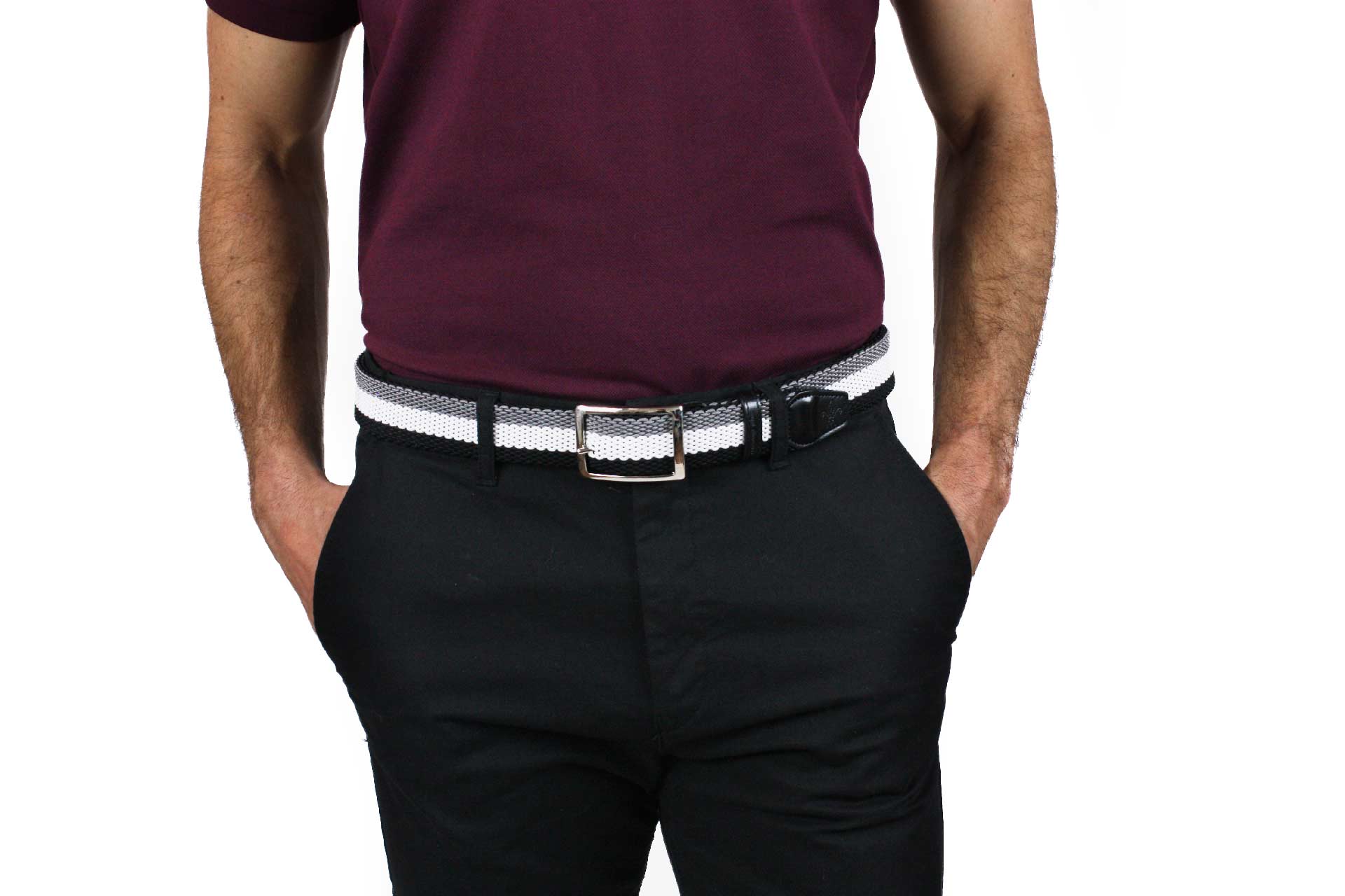 Men's Reversible Woven Belt | Gray, White & Black | Royal Albartross Ryder Black