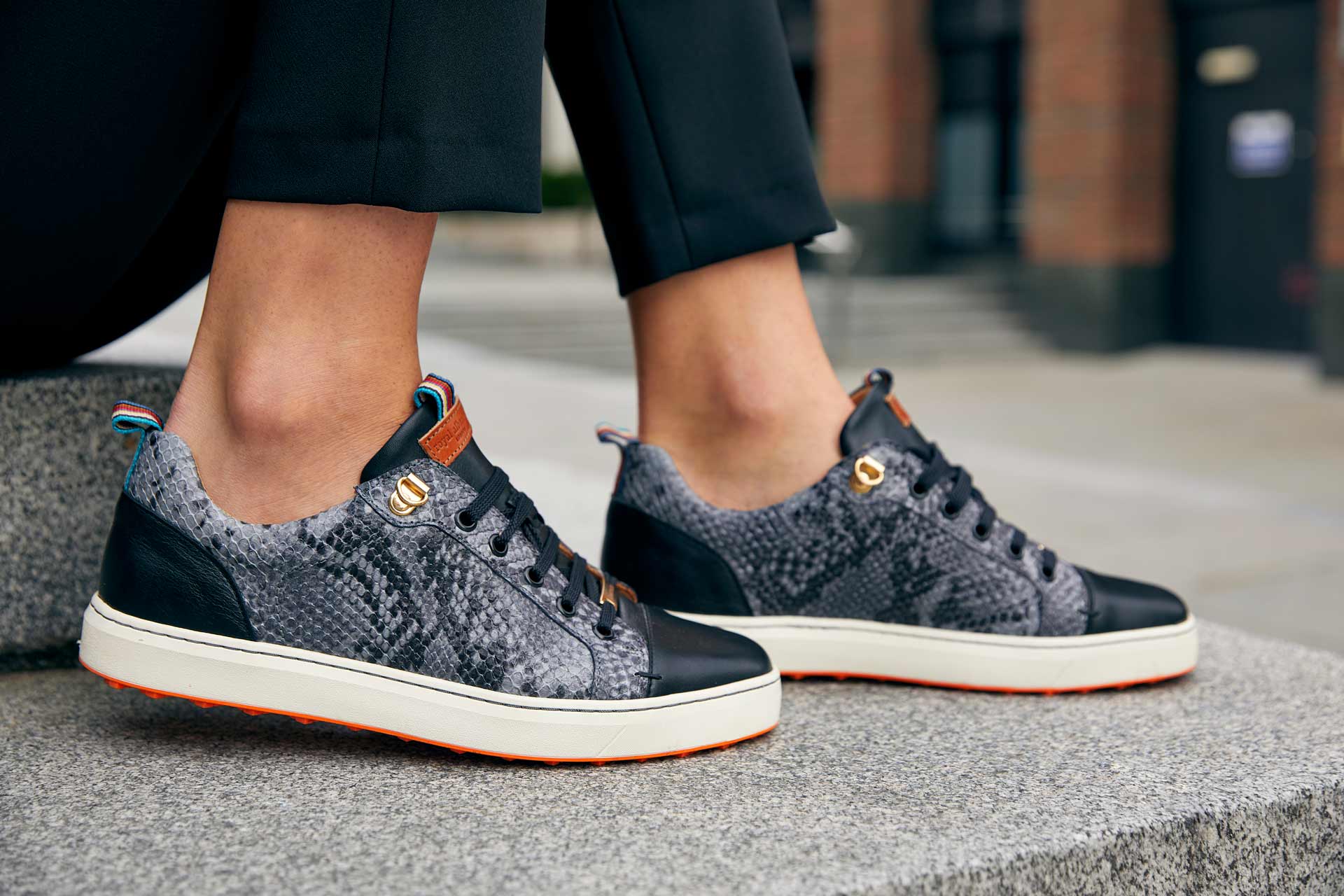 Women's Fashionable Golf Shoe | Black Faux Python | Royal Albartross Sahara Black