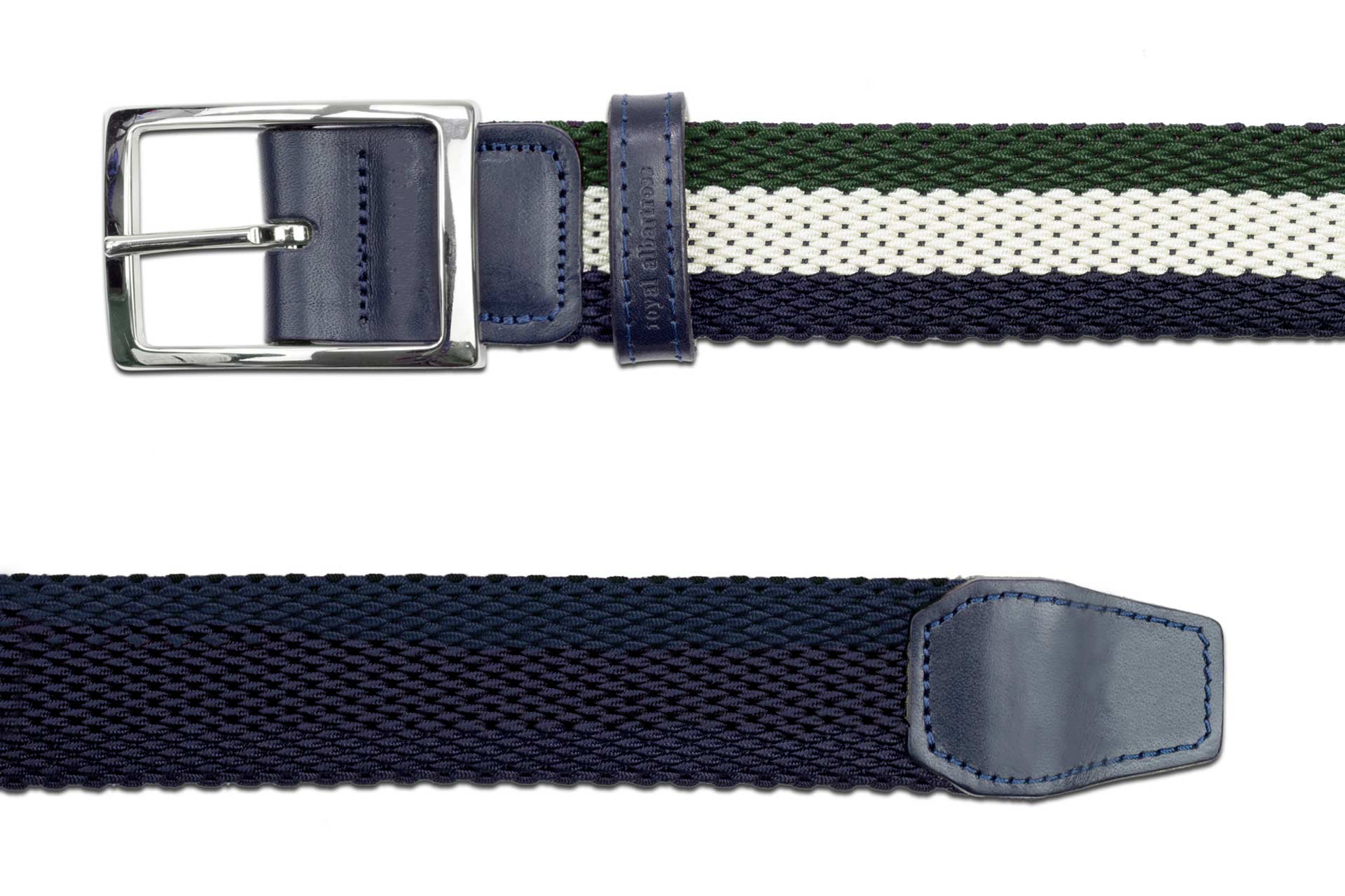 Men's Reversible Woven Belt | Green, White, Blue | Royal Albartross Ryder Green