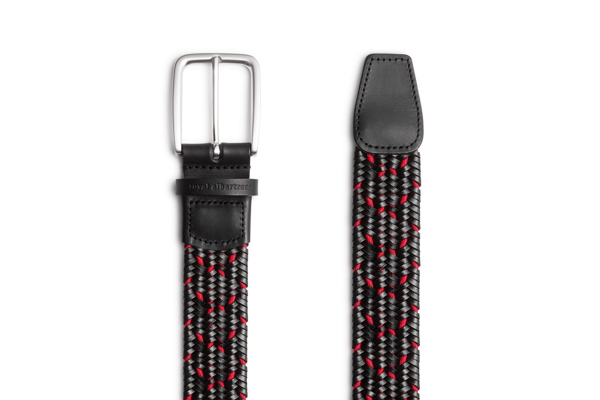 Men's Woven Leather Belt | Camden Black/Red | Royal Albartross Camden Black/Red