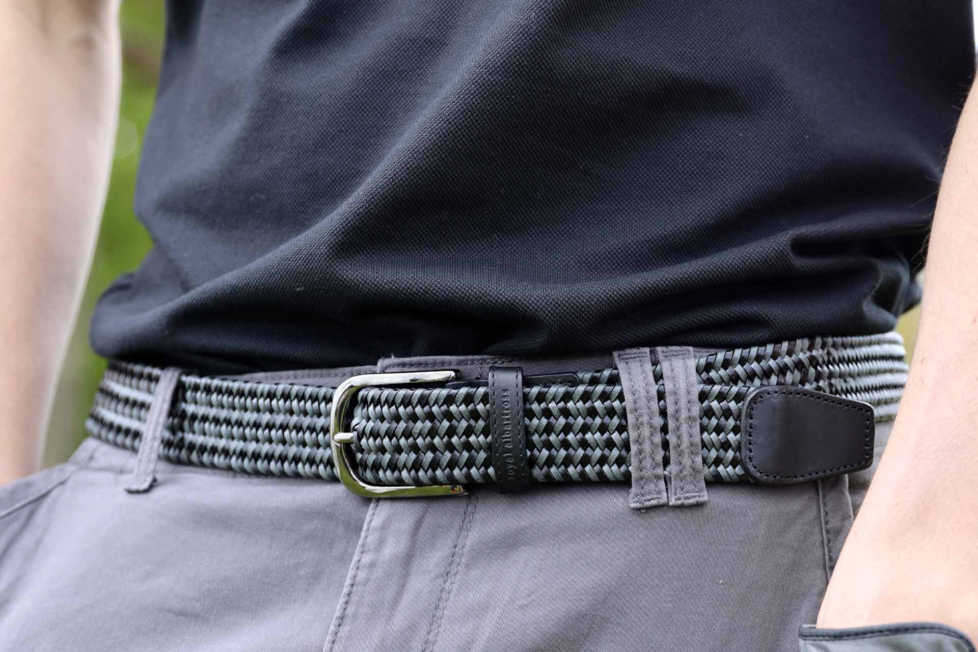 Men's Woven Leather Belt | Gray/Black Golf Webbing | Royal Albartross Beaumont Graphite