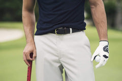 Men's Woven Leather Belt | Brown/Blue Golf Webbing | Royal Albartross The Beaumont Midnight Brown