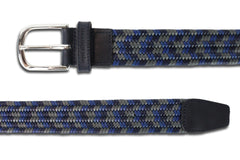 Men's Woven Leather Belt | Grey/Blue Golf Webbing | Royal Albartross The Beaumont Grey Sky