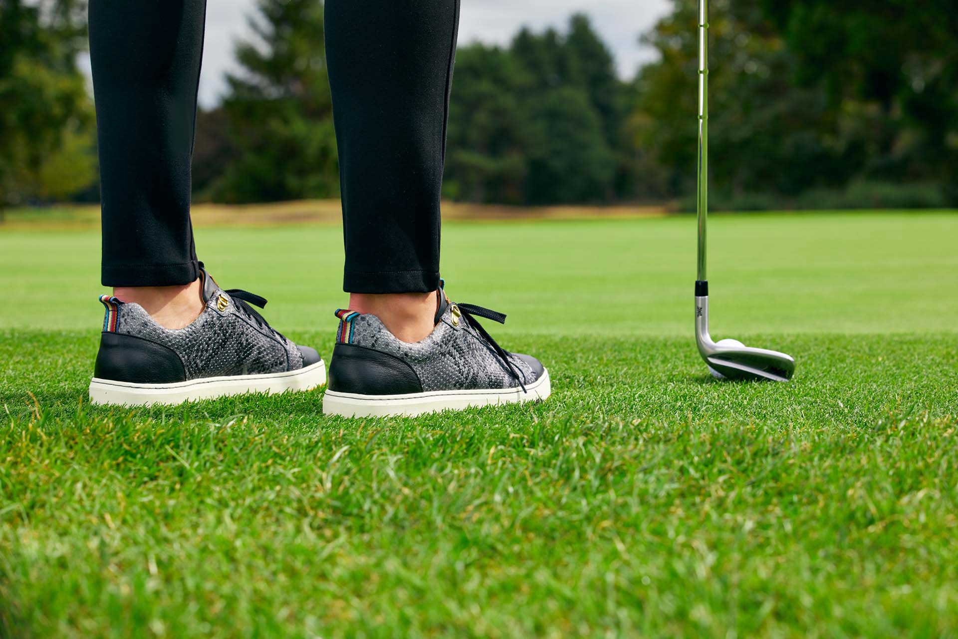 Women's Fashionable Golf Shoe | Black Faux Python | Royal Albartross Sahara Black