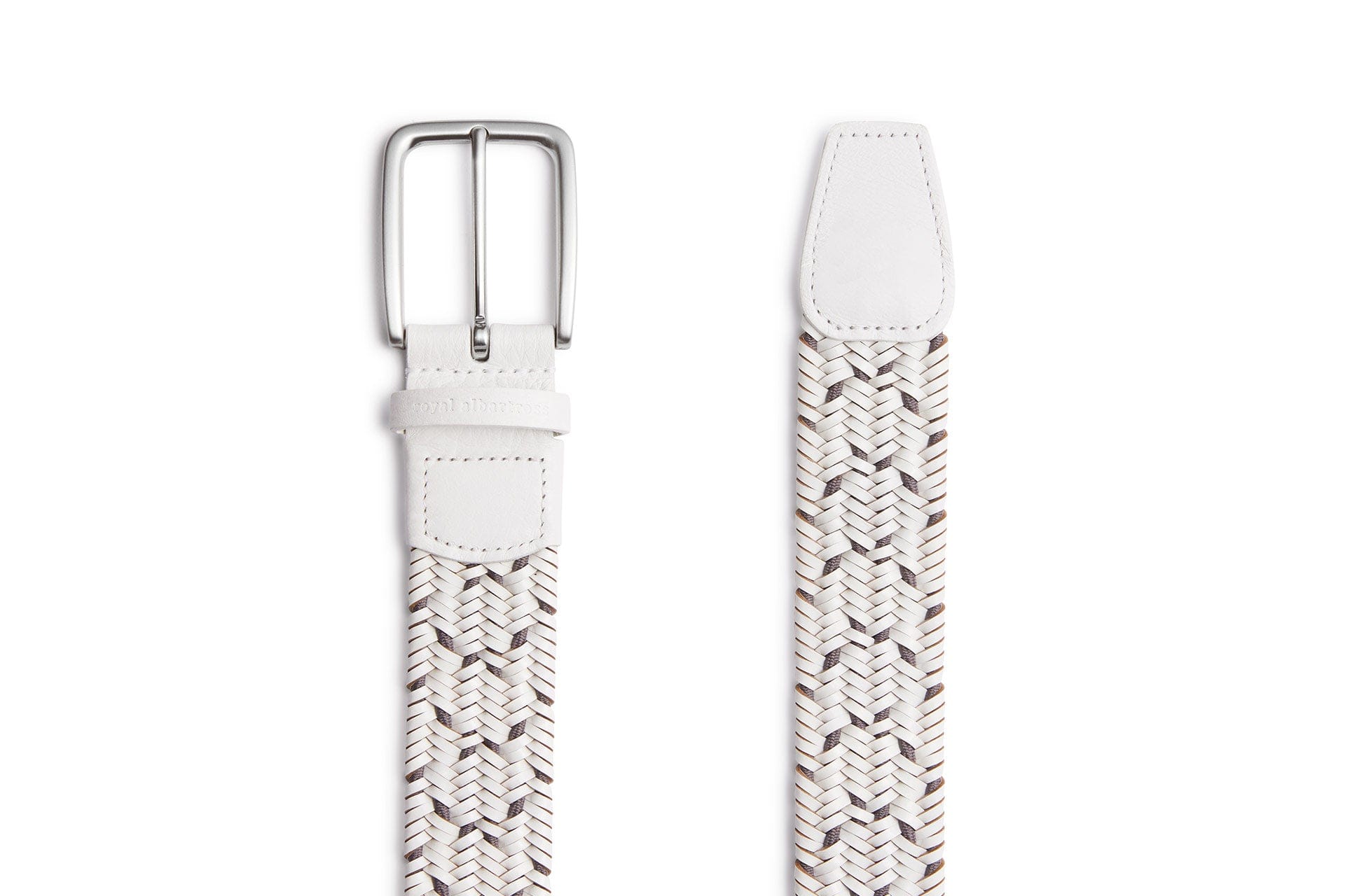 Men's Woven Leather Belt | Camden White/Grey | Royal Albartross Camden White/Grey