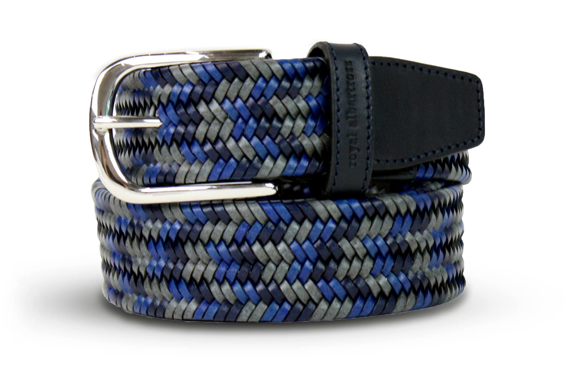 Men's Woven Leather Belt | Gray/Blue Golf Webbing | Royal Albartross Beaumont Grey Sky