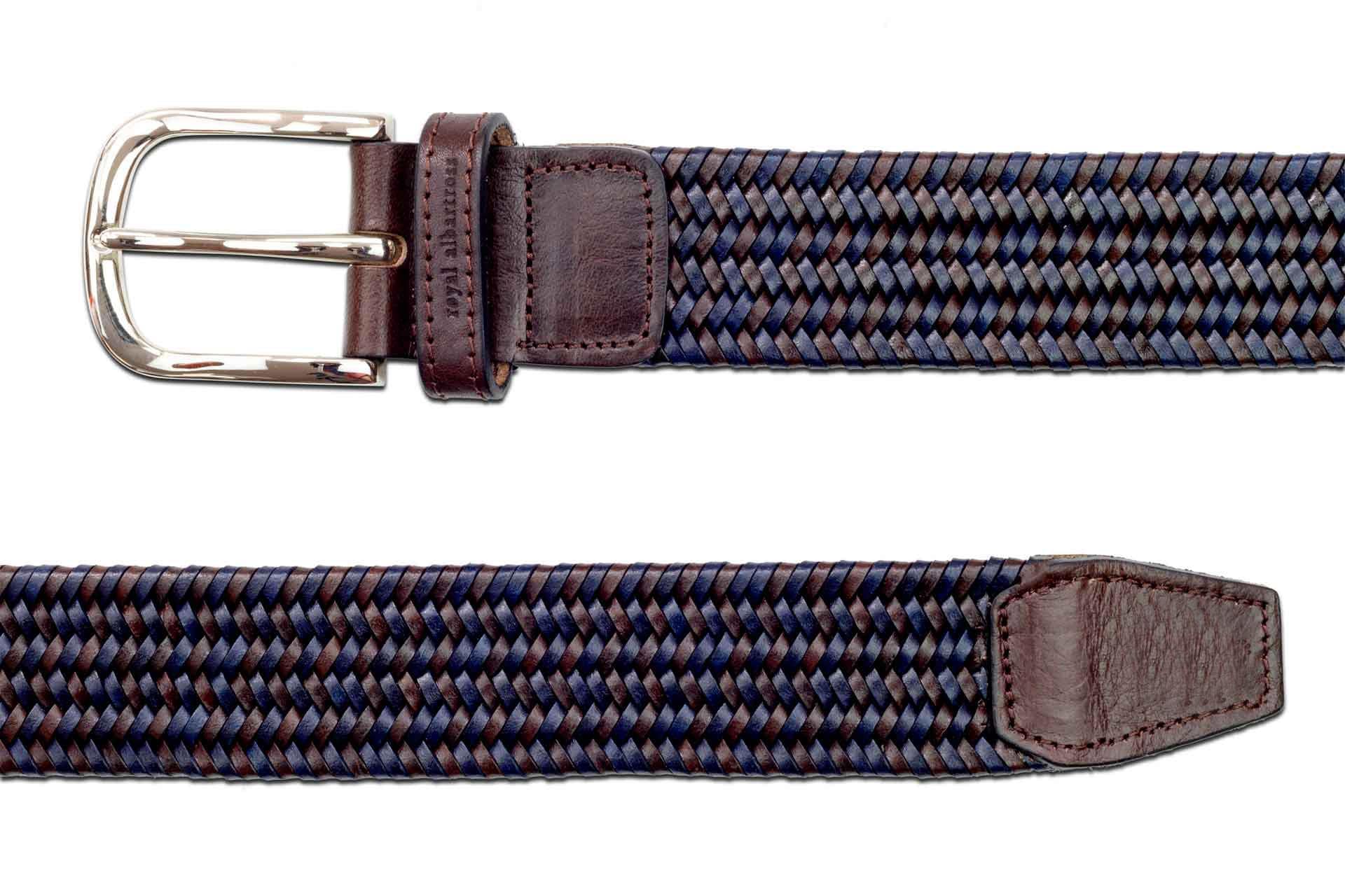 Men's Woven Leather Belt | Brown/Blue Golf Webbing | Royal Albartross Beaumont Midnight Brown